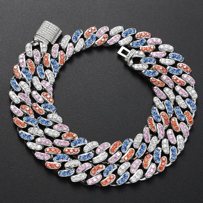 China Hiphop Fashion High Quality Mens Womens Necklace 12mm Colorful Zirconia Pave Restrictor Chain for sale