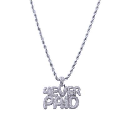 China Latest Hot Selling Hiphop Trendy Mens Womens Iced Out Bling Bling Zircon Paid Forever Pendant Necklace for sale