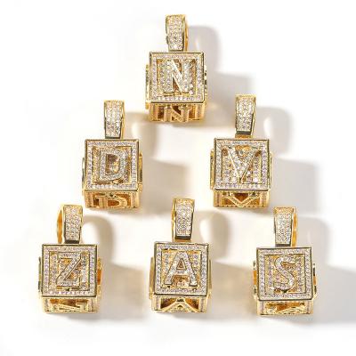 China Hot Selling Hiphop Trendy Hip Hop Jewelry Iced Out Bling Bling Zircon Square Letter Pendant Necklace for sale