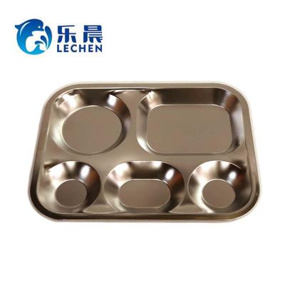 China Stainless Steel Food Stored Tray Restaurant Plate Food Serving Store 2 Compartments Food Dish for sale