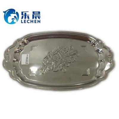 China 2019 Restaurant Home Stainless Steel Plate Hotel Tray Small Oval Serving Tray BBQ Rolling Baking Tray With Magnetic for sale