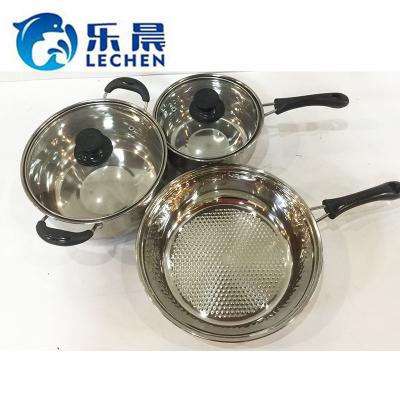 China Mondern Stainless Steel Pot Stock Cooking Pot 3 Pieces Milk Pot Soup Frying Pan With Lid for sale