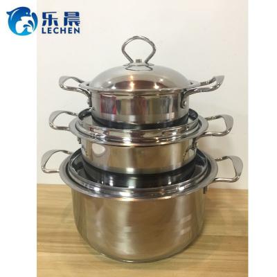 China Sustainable double bottom pot stainless steel pot cookware set set stainless steel stock pot 20cm-24cm for sale