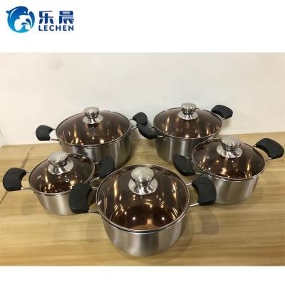 China Modern Simple Bottom Pot Stainless Steel Kitchen Cooking Pot Set Stainless Steel Stock Pot 5pcs 16-24cm for sale