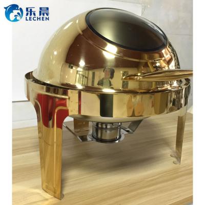 China Simple Functional Stainless Steel Round Chafing Dish Oven Restaurant Round Golden Buffet Food Warmers, Visible Buffet Tray for sale