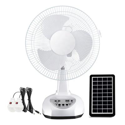 China AC/DC Operation and DC Bulbs Output Solar Power 12 Inch 9speed Battery Operated Rechargeable Tabletop Fan with DC Bulbs Power Bank for sale