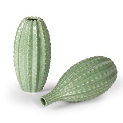 China GuYao transitional newly designed creative plant shaped cactus vase table top green ceramic vase for sale