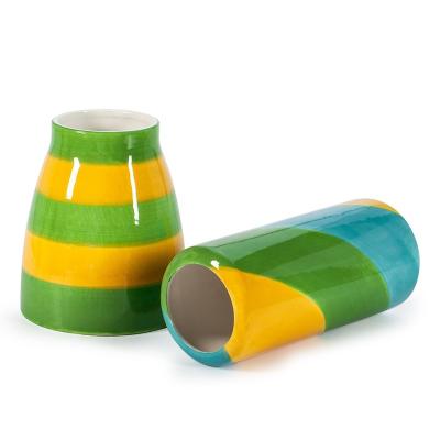 China Minimalist GuYao Ceramic Vase With Cylindrical Color Stripe, Nordic Decorative Ceramic Vase With Round Mouth for sale