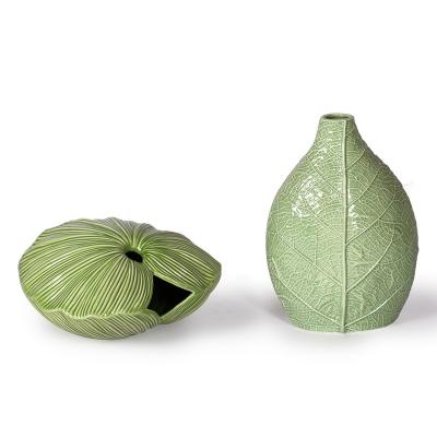 China Creative Green Ceramic Table Top Minimalist GuYao Leaf Decorative Vase for sale