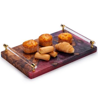 China GuYao Best Quality Customization Plain Resin Pattern Hotel Furniture Wooden Serving Tray With Handle Food Trays Suppliers for sale