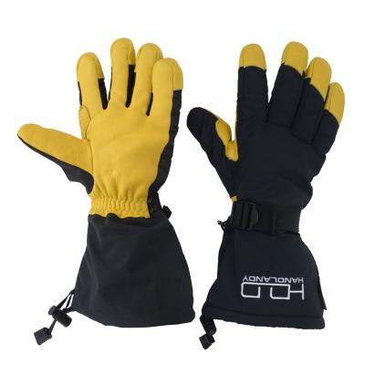 China HANDLANDY Full Grain Cowhide Warm Heated Palm Leather Gloves Waterproof Fleece Lined Warm Gloves Winter Thermal Gloves for sale