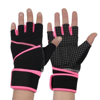 China HANDLANDY Shock Absorption Silicone Synthetic Coating Palm Full Gym Gloves With Wrist Support Gym Training for sale