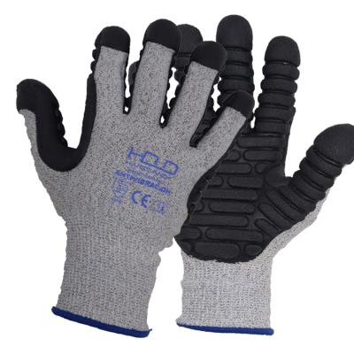 China HANDLANDY Flexible Speziell Level 4 Shock Proof Work Gloves Vibration-Resistant Dip Rubber Cut Gloves for sale