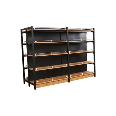 China 5 Layer Single Side Supermarket Shelf Stable And Durable Steel-wood Combination Shelves Supermarket Main Rack for sale