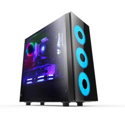 China With Fan Tempered Glass Front Panel ATX Hot Selling Gaming Computer Case With RGB Fans Mid Tower PC Case Cabinet for sale