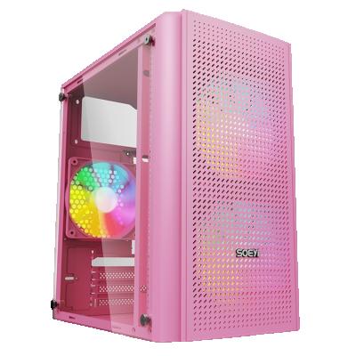 China With Mid Fan Pinke/White/Pink Mid Tower M-ATX/ITX Tempered Glass Desktop Black PC Cabinet OEM Computer Case Gaming Computer ATX for sale