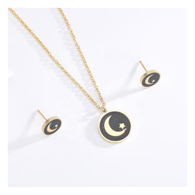 China ST12076 China Fashion Jewelry Charm Party Stainless Steel Jewelry Gold and Black Moon Chain Necklaces Sets for sale