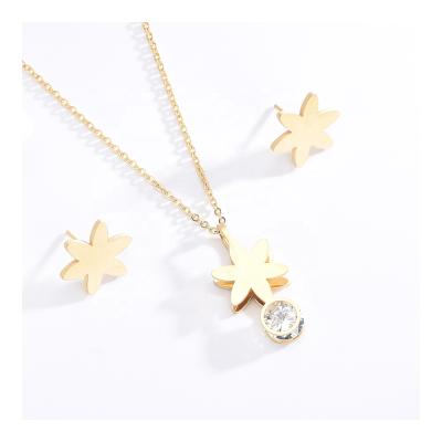 China ST10074 Fashion Luxury Jewelry Set Earring With Gold Plated Necklace Design Stainless Steel Jewelry Set With Girl for sale