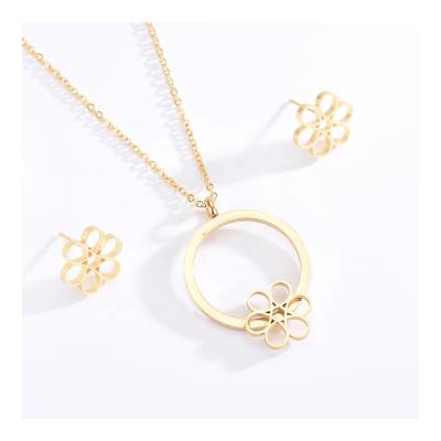 China ST10071 Fashion Necklace Earring Stainless Steel Chain Jewelry Sets Crystal Jewelry Sets Gold Plated Korea For Women for sale