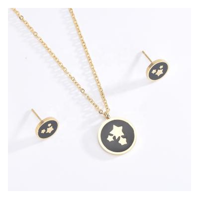 China ST12078 Hot Sale Fashion Women's Suite Luxury Gold Plated Star and Necklaces Stainless Steel Black Jewelry Sets for sale