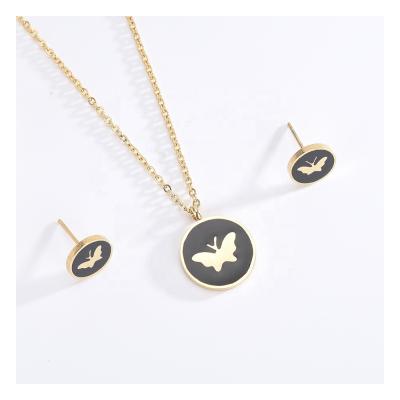 China ST12079 Fashion High Quality Simple Gold Plated Butterfly Charm Korea Necklace Jewelry Stainless Steel Chain Jewelry Sets for sale