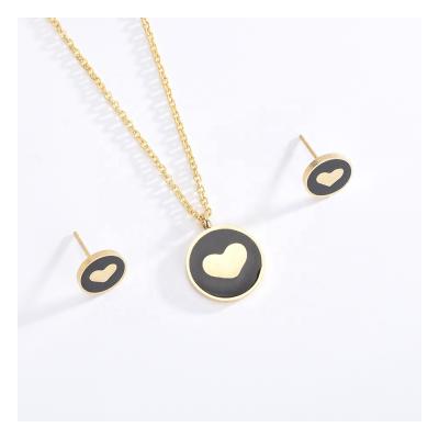 China ST12075 fashion fashion stainless steel black and gold heart jewelry sets women necklaces with earrings jewelry sets for sale