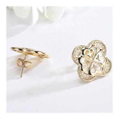 China New E10101 Fashion Vintage Statement Four Leaf Hexagon Circle Luxury Big Trendy Stud Earrings For Women Jewelry for sale