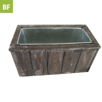 China CLASSIC Large Pots Wooden Planter With Metal Bowl Metal Linner For Outdoor for sale