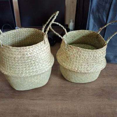 China Modern Customized Hot Selling Amazon Vegetable Plankton Belly Basket, Handmade Soft Light Weight, Folded Storage Rattan Basket Planter for sale