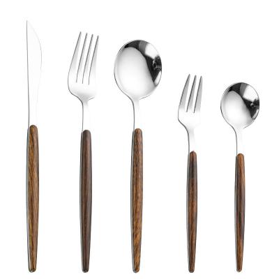 China Viable Wooden Handle Flatware 430 Stainless Steel Cutlery Set Western Knife Fork Spoon Teaspoon for sale