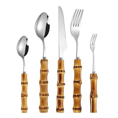 China Creative Viable Natural Bamboo Western Spoon Knife Fork Steak Food Tableware Handle Cake Dessert Flat Tableware for sale