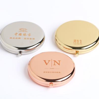 China Contemporary Portable Round Folded Contract Mirrors Personalized Rose Gold Silver Pocket Mirror Compensation Gift for sale