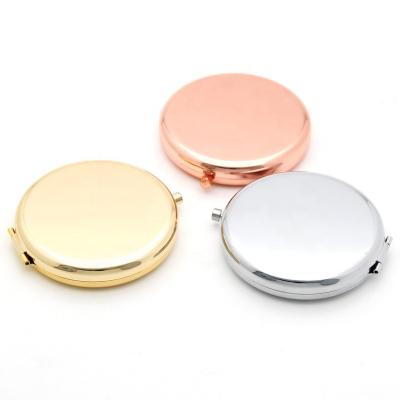 China Contemporary Folded Round Branded Cosmetic Mirror Rose Gold Metal Pocket Mirror Personalized Pocket Mirror for sale