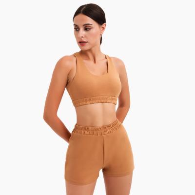 China Breathable Bra Shorts Yoga Set Solid Color Workout Clothes Shape Tight Sweatshirt Sports Set for sale