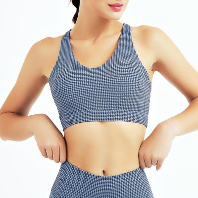 China Breathable Tops For Women 2021 Yoga Checked Beauty Cross Back Tight And Quick-Drying Yoga Bra for sale