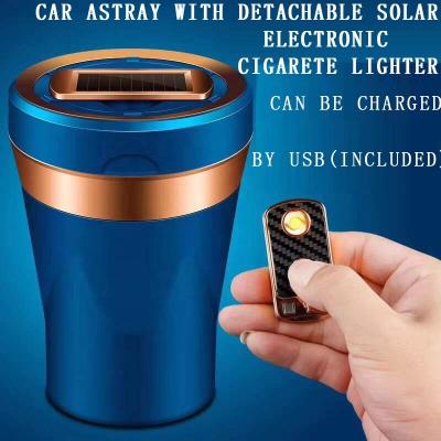 China Solar Car Charging Ashtray with USB and New Hot Selling Lighter Car Ashtray with Cigarette Lighter; Car solar charging ashtray; USB Car Charging Ashtray for sale