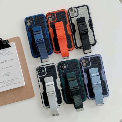 China Anti-fall Sports Case Arm Belt Protective Hard PC Phone Case For iPhone 11 TPU Soft Strap Cover For iPhone for sale