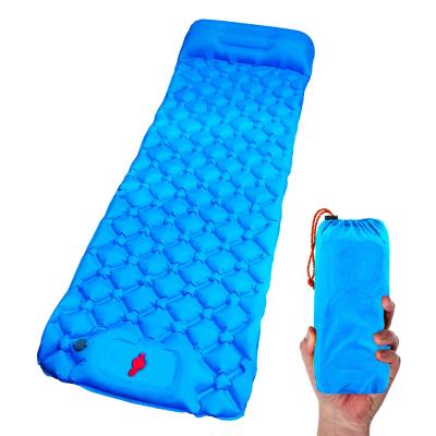 China Hot Sale Durable Lightweight Outdoor Self Inflating Air Mat Foot Pump Press Waterproof Camping Insulated Ultralight Sleep Pad With Pillow for sale