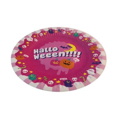 China Disposable High Quality Environmentally Friendly Halloween Birthday Party Color Biodegrad Paper Plate for sale