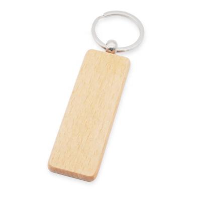 China Factory Supply Rectangle Wood Laser Engraved Beech Wood Key Chain for sale