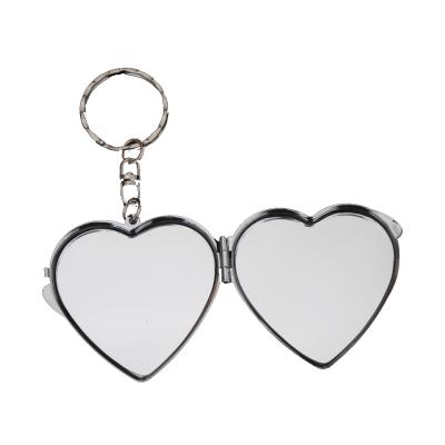 China High Quality Heart Shaped Compact Chrome Mini Mirror Metal Magnifying Key Chain for sale