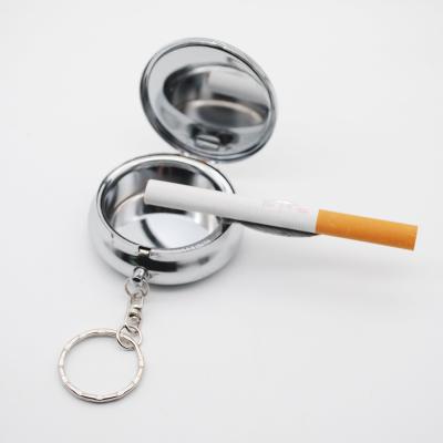 China Portable Stainless Steel Metal Pocket Ashtray Chrome Finished With Key Chain for sale