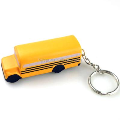 China Hot Selling PU Squeeze Toys Car Keychains Customized PU Foam Anti Stress Ball PU Foam School Bus Stress Toys Keychains central for sale