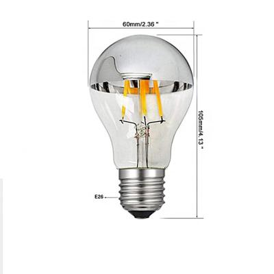 China Hotel E14 Led Filament Dimmable Bulb Sliver Bulb A19 Golden Mirror Top Retro Globe Lamp Led Edison Bulbs for sale