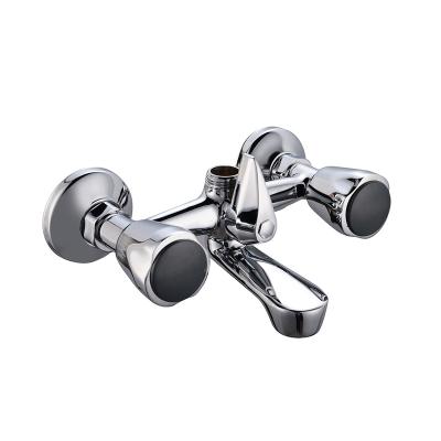 China Metered Faucets Double Valve Stainless Steel Spout Zinc Chrome Wall Mounted Faucet For Bathroom for sale