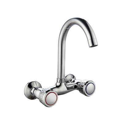 China Sense Faucets Double Valve Wall Mounted Double Hole Hot Cold Water Kitchen Faucet for sale