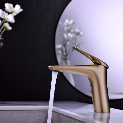 China Sense Faucets Gold Brass Brushed Double Handle 3 Hole Lavatory Faucet Basin Mixer for sale