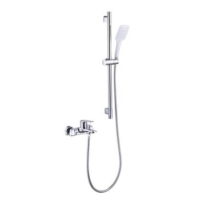 China Rainfall Shower Heads Matt Black Shower System Brass Exposed Shower Column Set With Bath Shower Mixer for sale