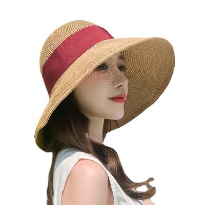 China Summer Outdoor Beach Fedora M (56-58cm) Female Plain Woven Straw Hat Holiday Wind Edge Style Straw Sun Hat Beach Holiday Dyed Adults EY for sale