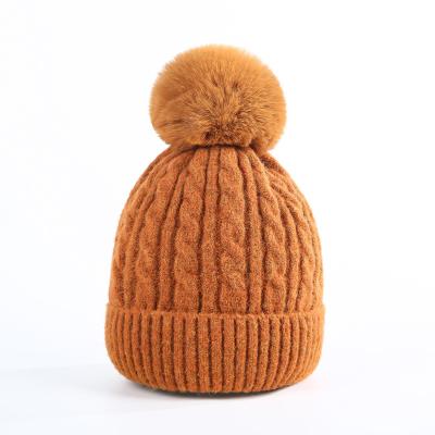 China Street Style Thickened Hat Woolen Blend Cotton Ball Buckle Color Soft Warm Hidden Warm Knitted Hat for sale